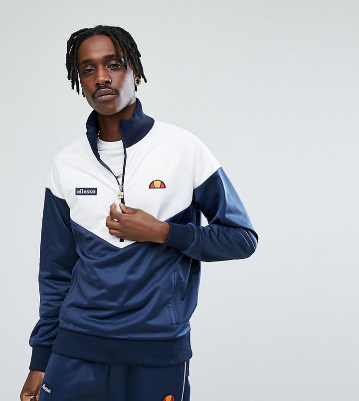 Ellesse Poly Tricot Chevron 1/4 Zip Sweatshirt In Navy - Navy