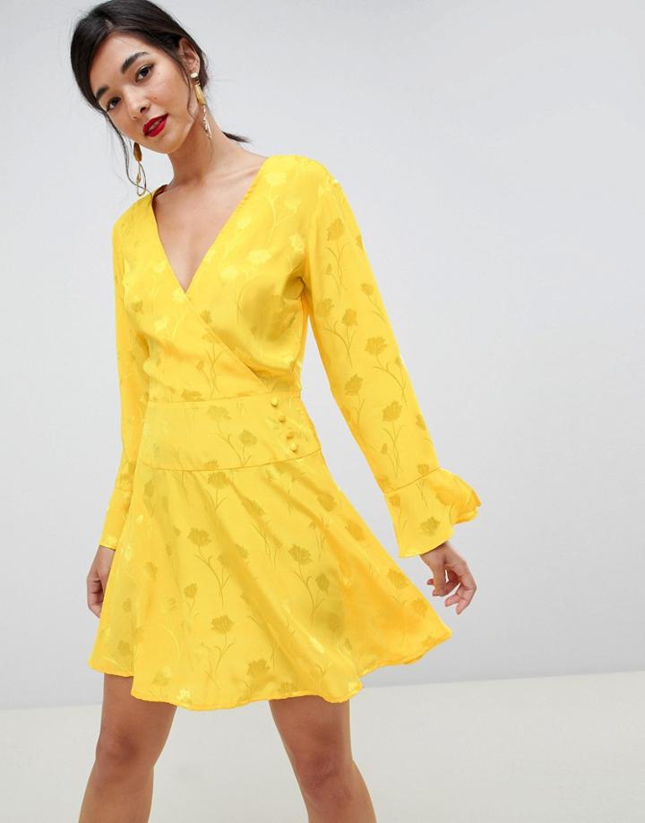 Asos Design Jacquard Skater Mini Dress - Yellow