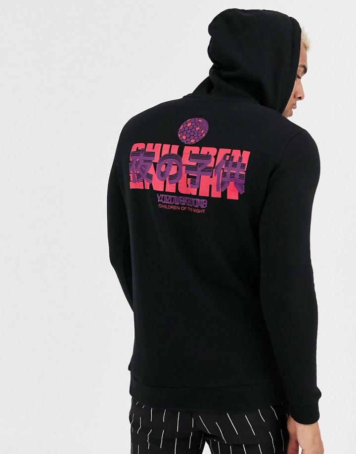 Asos Design Longline Hoodie In Black With Back Print