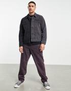 Topman Denim Jacket In Spliced Gray And Washed Black-grey