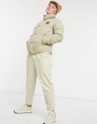 Jack & Jones Puffer Jacket With Faux-fur Hood In Stone-neutral
