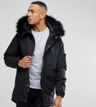 D-struct Tall Faux Fur Trimmed Parka Jacket - Black