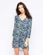 See U Soon Button Front Shift Dress In Bird Print - Blue