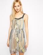 Vero Moda Printed Dress With Embellished Straps - Green