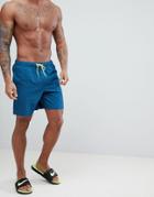 Asos Design Swim Shorts In Blue With Neon Drawcord In Mid Length - Blue