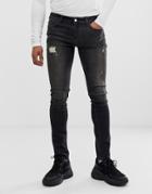 Religion Skinny Fit Jeans With Abrasions In Washed Black