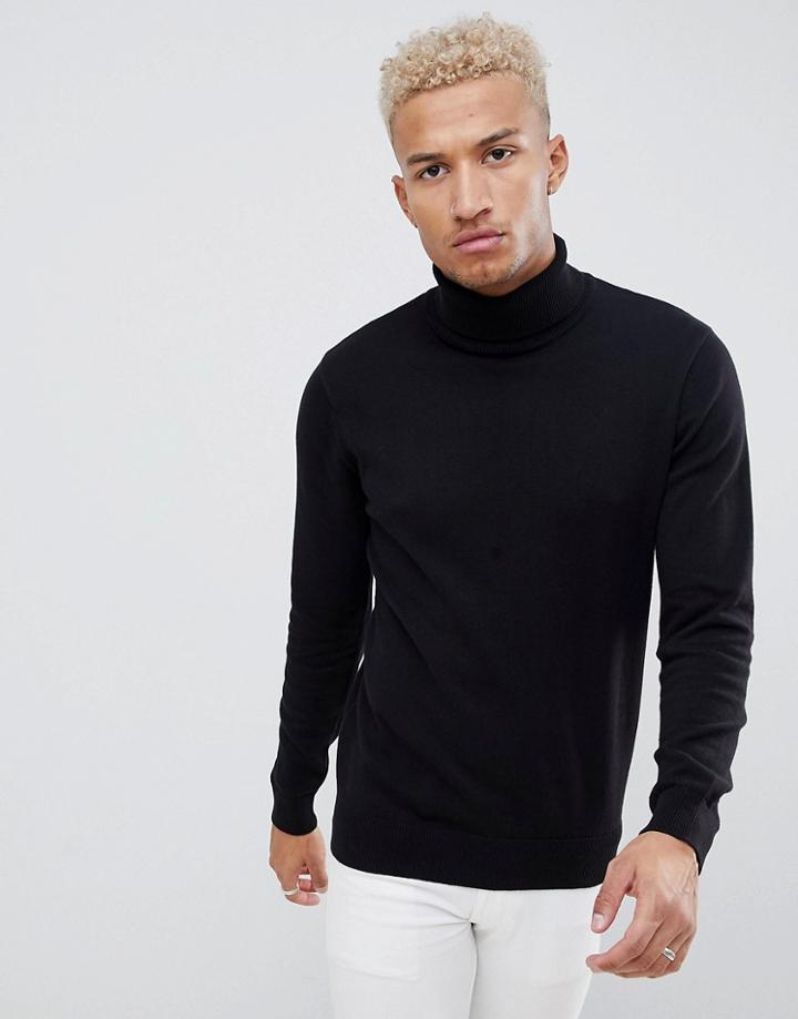 Night Addict Roll Neck Sweater - Black