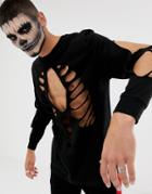 Asos Design Halloween Relaxed Long Sleeve T-shirt With Rib Cage Cut-out In Black - Black