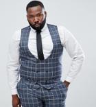 Asos Design Plus Wedding Skinny Suit Vest In Blue And White Check - Blue