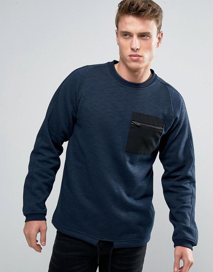 Jack & Jones Crew Neck Sweat With Pocket - Navy