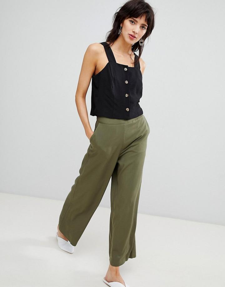 Warehouse Wide Leg Cropped Pants In Khaki - Green
