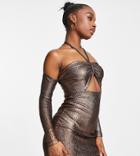 Rebellious Fashion Exclusive Halterneck Speckled Gold Body-conscious Mini Dress In Chocolate-brown