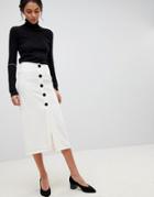 Asos Design Midaxi Skirt With Contrast Buttons - White
