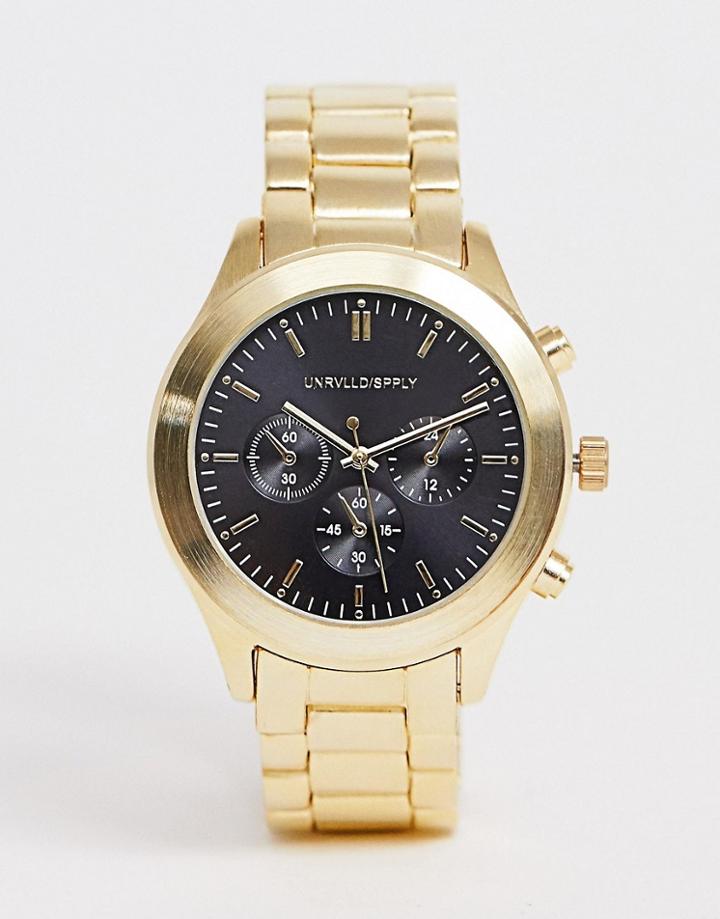 Asos Design Gold Plated Bracelet Watch With Black Dial - Gold