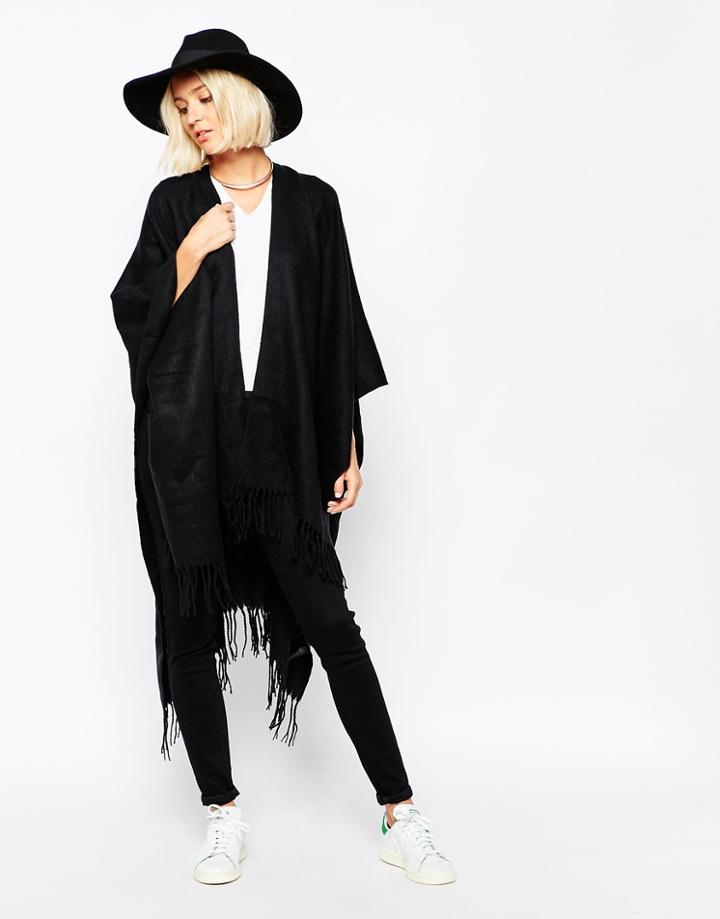 Pieces Oversized Blanket Wrap - Black