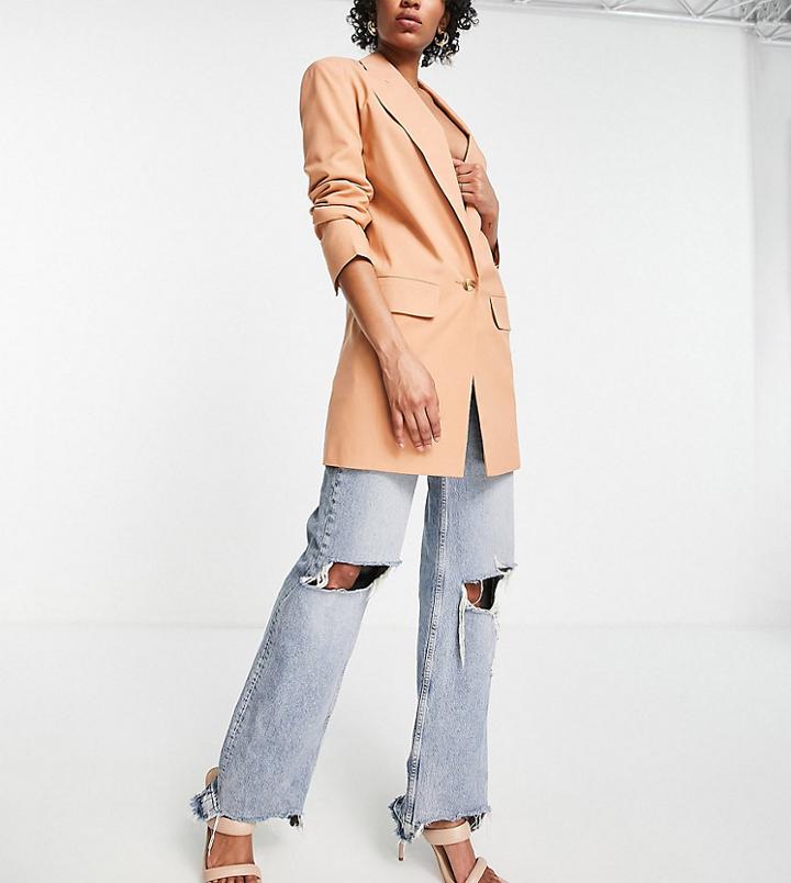 Asos Design Tall Long Line Perfect Blazer In Blush-neutral