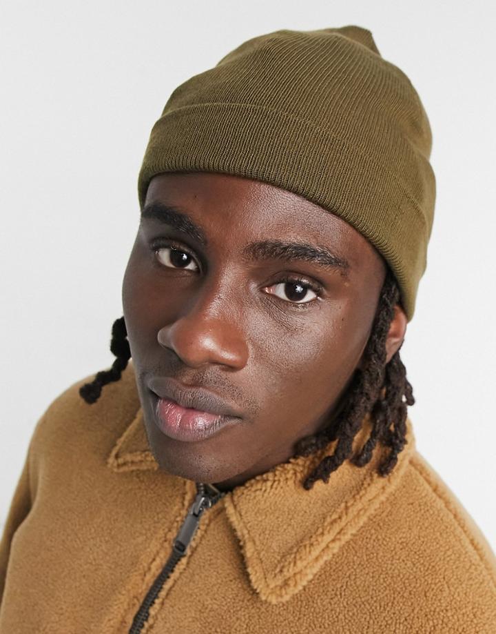 Asos Design Mini Fisherman Beanie In Khaki-brown