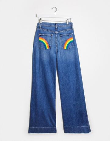 Alice & Olivia Jeans High Rise Girlfriend Jeans With Sequin Cuff In Blue