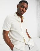 Asos Design Regular Fit Smart Linen Shirt With Penny Collar In Ecru-neutral