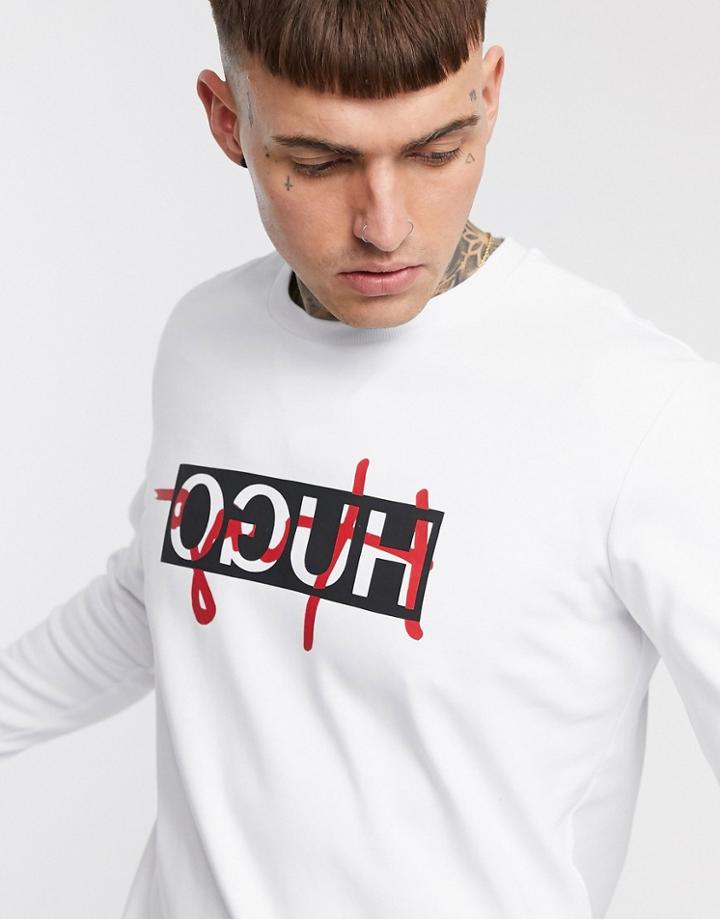 Hugo Dicago Contrast Signature Logo Sweatshirt In White