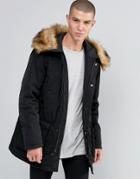 Armani Jeans Parka With Faux Fur Trim In Black - Black