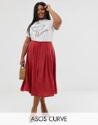 Asos Design Curve Floaty Midi Skirt With Button Front - Brown
