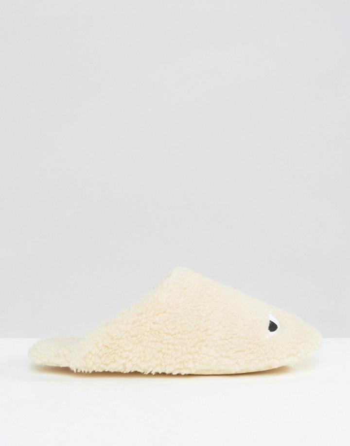 Monki Faux Shearling Eye Slipper - White