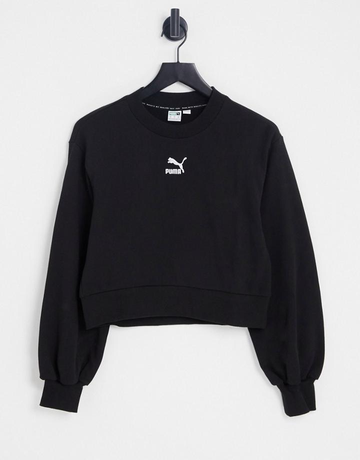 Puma Classics Puffed Sleeves Crew Neck Sweatshirt In Black