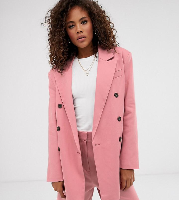 Asos Design Tall Oversized Double Breasted Dad Suit Blazer-pink