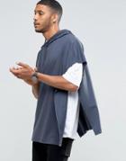 Asos Super Oversized Hooded T-shirt Cape In Blue - Gray