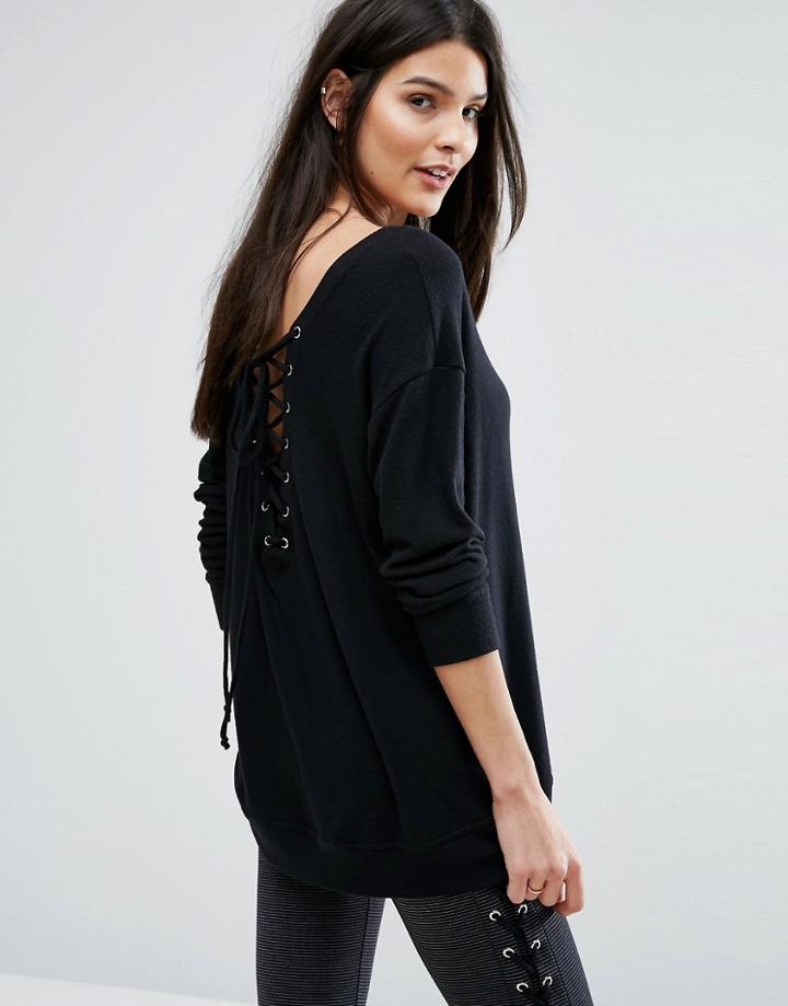Blue Life Lace Back Sweater - Black