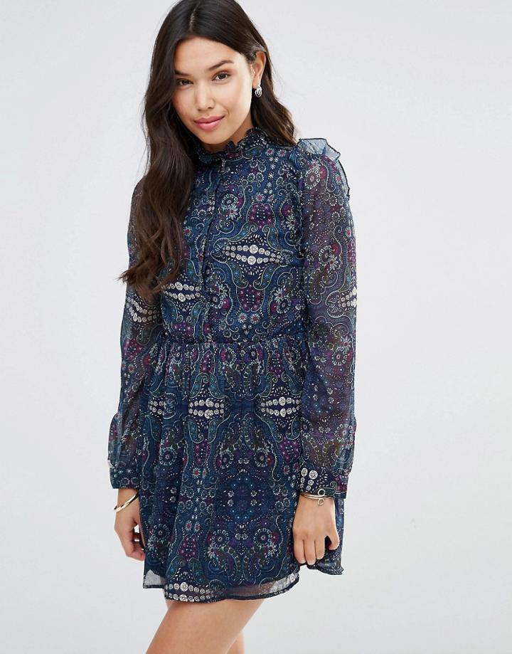 Millie Mackintosh Ruffle Long Sleeve Dress In Paisley - Paisley Print