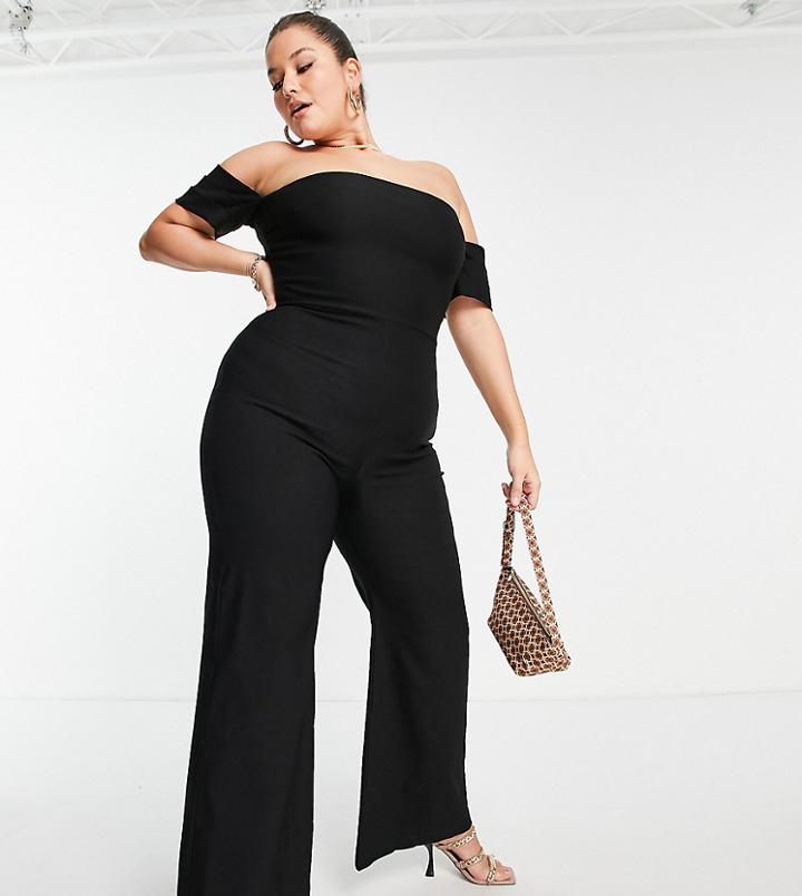 Vesper Plus Off Shoulder Jumpsuit In Black