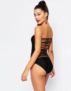 Missguided Swimsuit With Strappy Back - Black