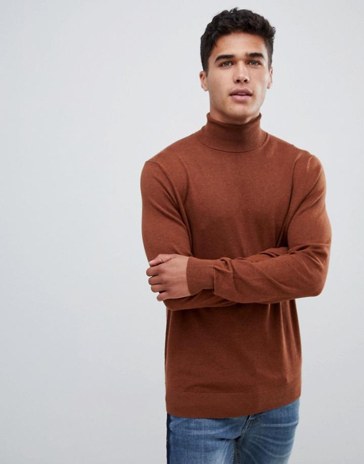 Burton Menswear Roll Neck Sweater In Caramel - Beige