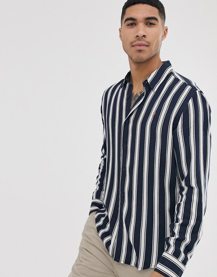 Farah Evison Stripe Shirt In Navy