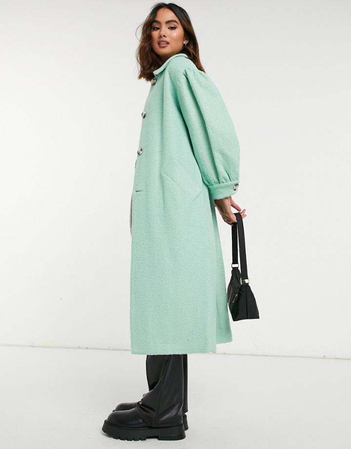 Topshop Puff Sleeve Coat In Aqua-green