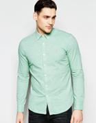 Farah Oxford Shirt With 2 Color Weave Slim Fit - Green