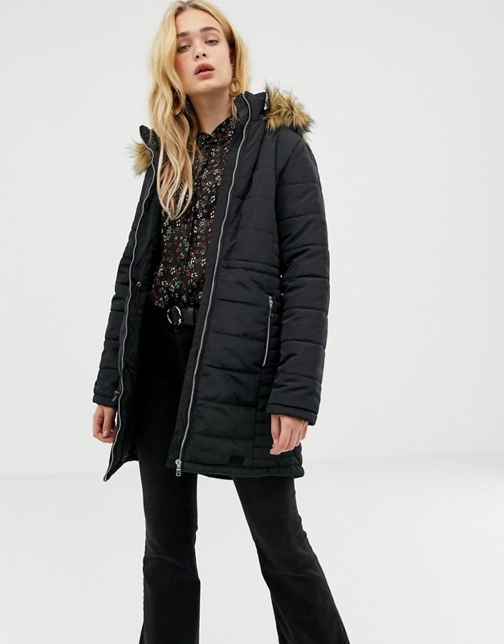 Vero Moda Faux Fur Trim Padded Coat - Black
