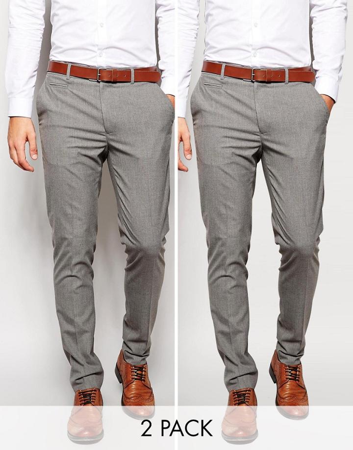 Asos 2 Pack Skinny Smart Pants In Gray Save 17% - Mid Gray
