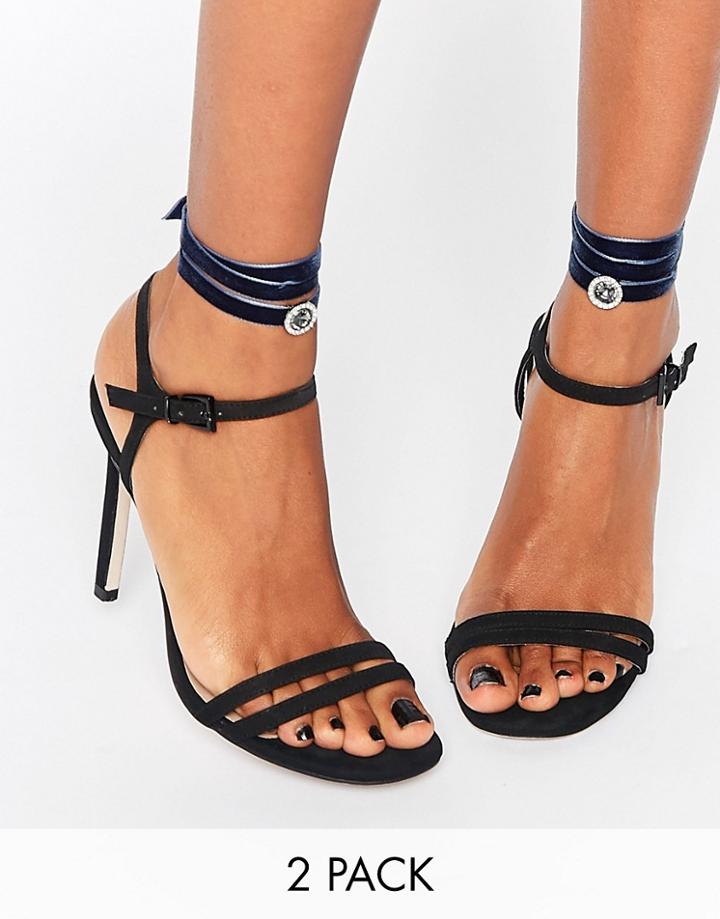 Asos Pack Of 2 Velvet Jewel Anklets - Gray