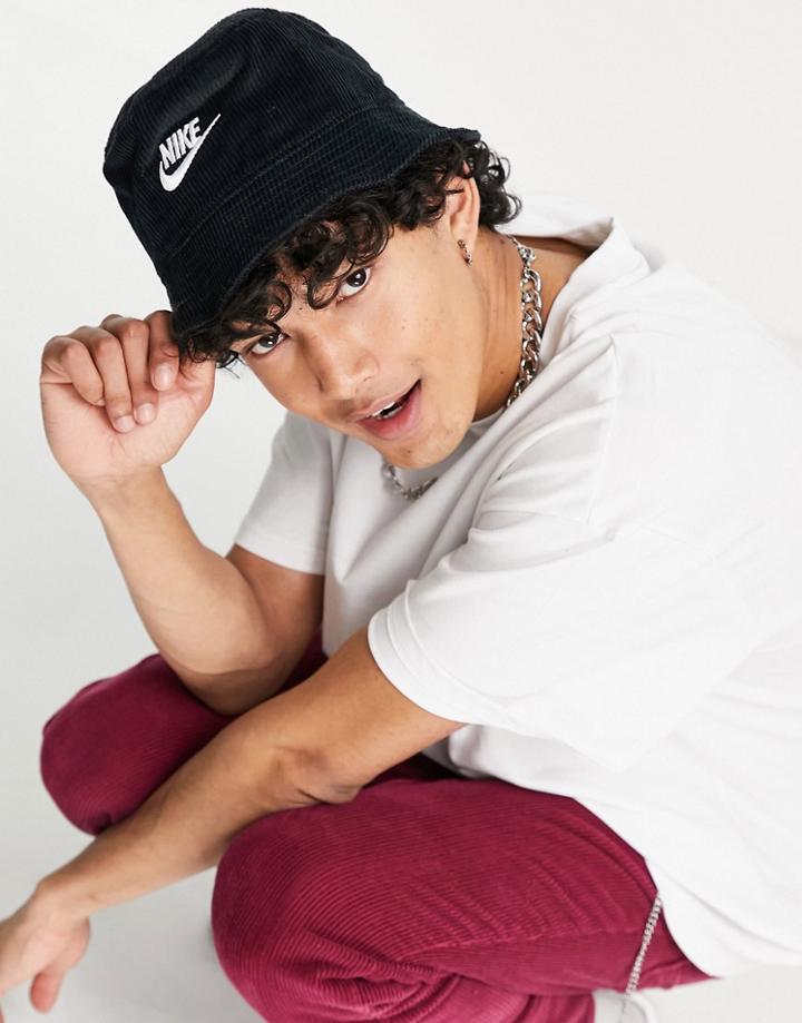 Nike Corduroy Bucket Hat In Black