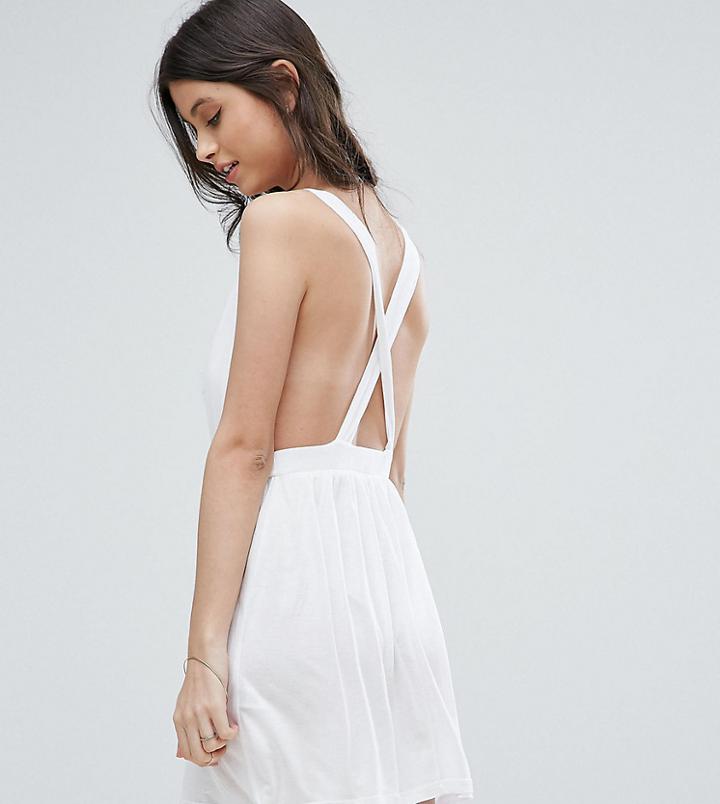 Asos Design Petite Cross Back Jersey Mini Beach Dress - White
