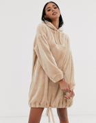 Asos Design Velour Hoody Dress In Camel - Beige