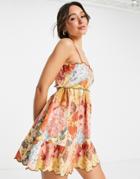 Asos Design Scalloped Edge Cut-out Back Mini Sundress In Mixed Patchwork Floral-multi