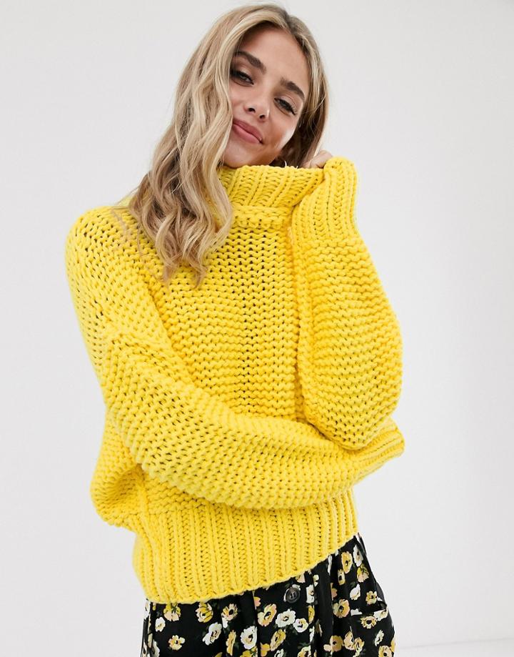 Free People My Only Sunshine Chunky Knit Sweater-yellow