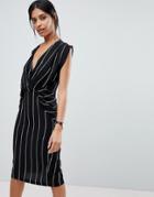 Asos Stripe Drape Front Midi Dress - Multi