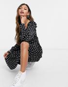 Ghost Molly Long Sleeved Dress In Black And White Polka Dot-multi