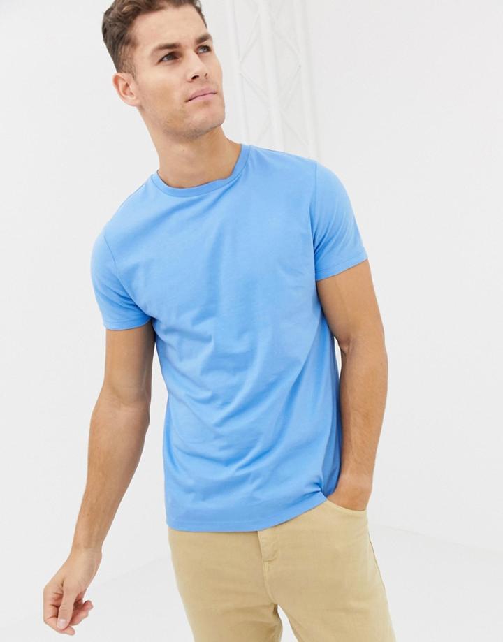 Asos Design Organic T-shirt With Crew Neck In Blue - Blue