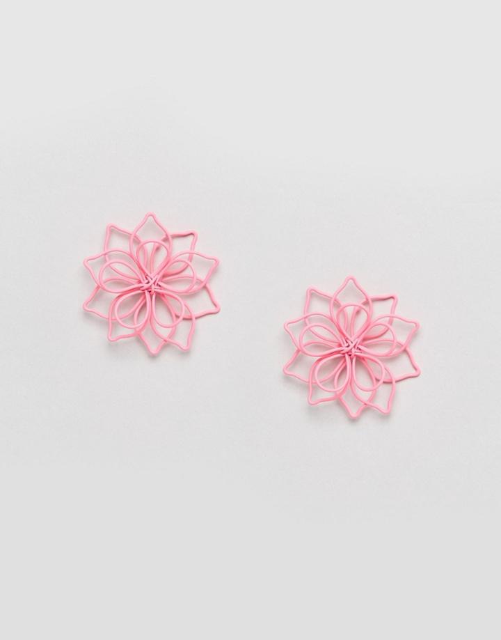 Asos 3d Flower Stud Earrings - Pink